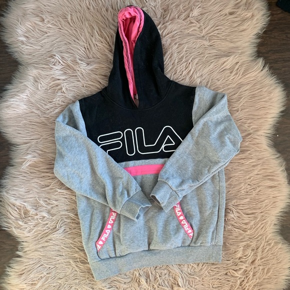 Girl’s Fila Black and Gray Hoodie with Pink Accents - Picture 1 of 7